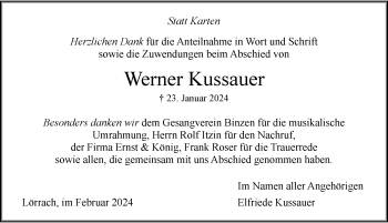 Traueranzeige von Werner Kussauer von Schwarzwälder Bote