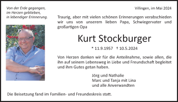 Traueranzeige von Kurt Stockburger von Schwarzwälder Bote