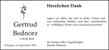 Traueranzeige von Gertrud Bednorz von Schwarzwälder Bote