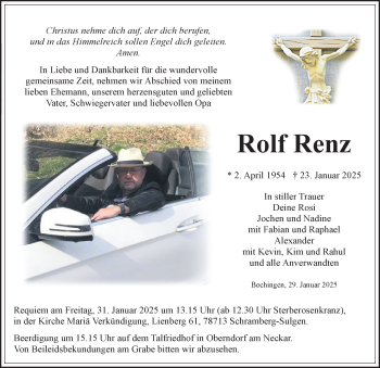Traueranzeige von Rolf Renz von Schwarzwälder Bote