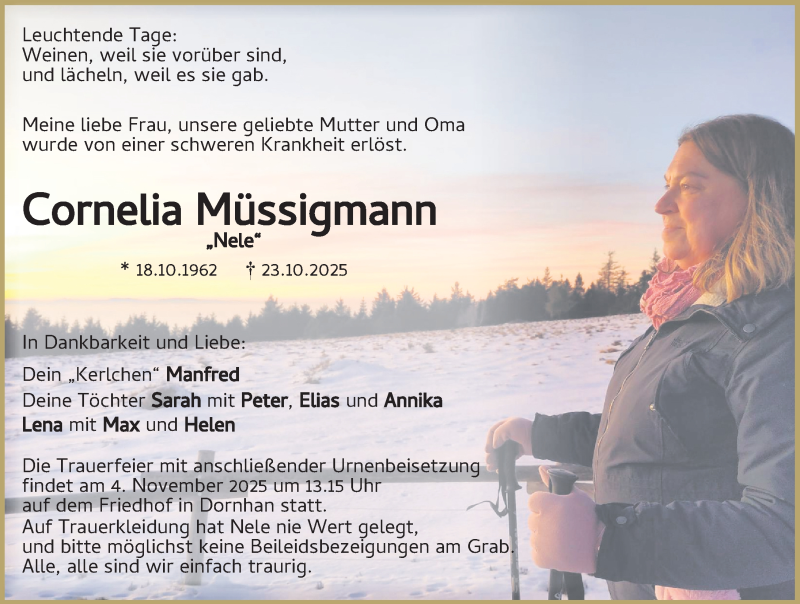  Traueranzeige für Cornelia Müssigmann vom 29.10.2025 aus Schwarzwälder Bote