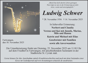 Traueranzeige von Ludwig Schwer von Schwarzwälder Bote