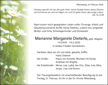 Traueranzeige von Marianne Margarete Dieterle von Schwarzwälder Bote