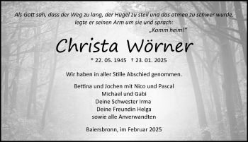 Traueranzeige von Christa Wörner von Schwarzwälder Bote