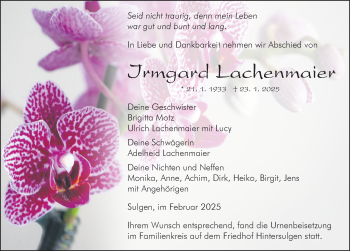 Traueranzeige von Irmgard Lachenmaier von Schwarzwälder Bote