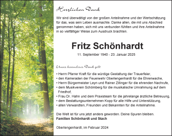 Traueranzeige von Fritz Schönhardt von Schwarzwälder Bote