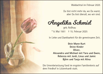 Traueranzeige von Angelika Schmid von Schwarzwälder Bote