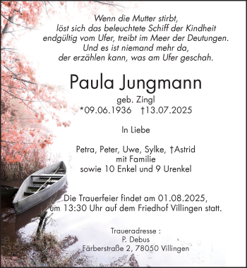 Traueranzeige von Paula Jungmann von Schwarzwälder Bote