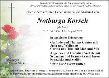 Traueranzeige von Notburga Korsch von Schwarzwälder Bote