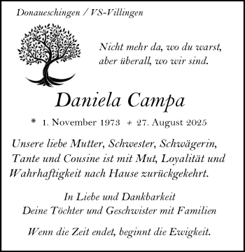 Traueranzeige von Daniela Campa von Schwarzwälder Bote