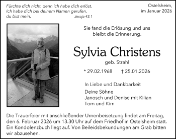 Traueranzeige von Sylvia Christens von Schwarzwälder Bote