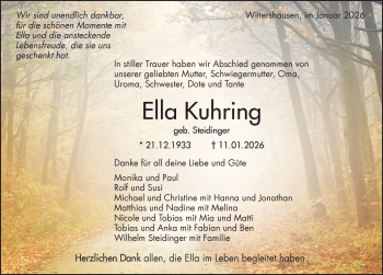 Traueranzeige von Ella Kuhring von Schwarzwälder Bote
