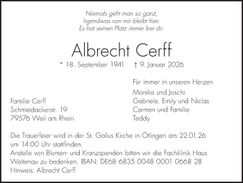 Traueranzeige von Albrecht Cerff von Schwarzwälder Bote