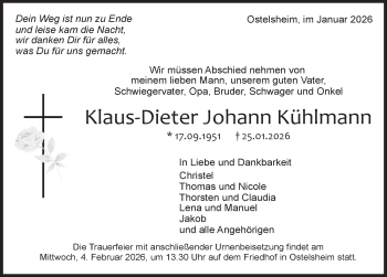 Traueranzeige von Klaus-Dieter Johann Kühlmann von Schwarzwälder Bote