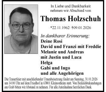 Traueranzeige von Thomas Holzschuh von Schwarzwälder Bote