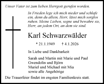 Traueranzeige von Karl Schwarzwälder von Schwarzwälder Bote