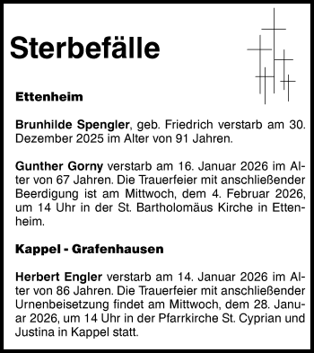 Traueranzeige von Totentafel vom 23.01.2026  von Schwarzwälder Bote