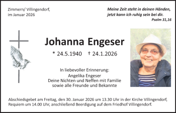 Traueranzeige von Johanna Engeser von Schwarzwälder Bote