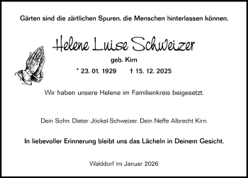 Traueranzeige von Helene Luise Schweizer von Schwarzwälder Bote