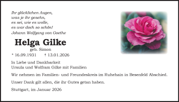 Traueranzeige von Helga Gilke von Schwarzwälder Bote