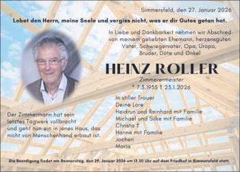 Traueranzeige von Heinz Roller von Schwarzwälder Bote