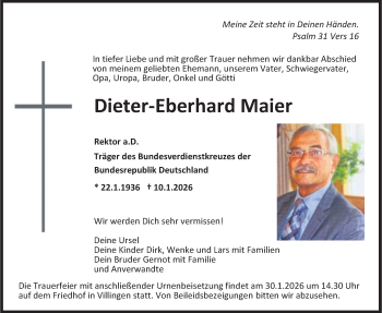 Traueranzeige von Dieter-Eberhard Maier von Schwarzwälder Bote