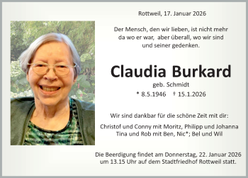 Traueranzeige von Claudia Burkard von Schwarzwälder Bote