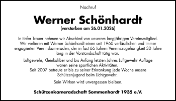 Traueranzeige von Werner Schönhardt von Schwarzwälder Bote