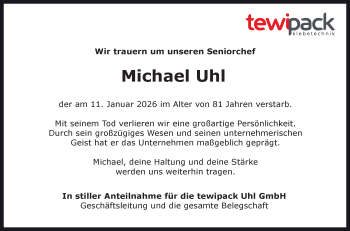 Traueranzeige von Michael Uhl von Schwarzwälder Bote