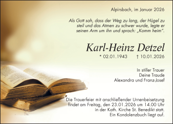 Traueranzeige von Karl-Heinz Detzel von Schwarzwälder Bote