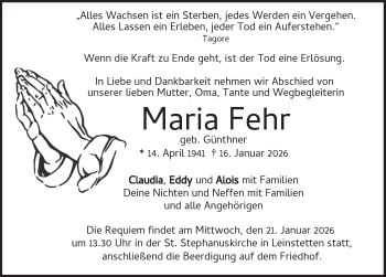 Traueranzeige von Maria Fehr von Schwarzwälder Bote