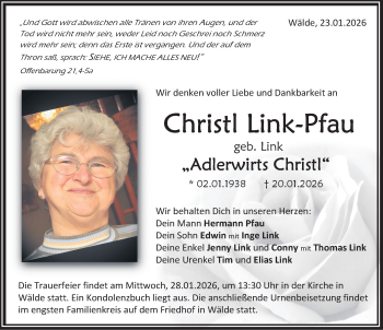 Traueranzeige von Christl Link-Pfau von Schwarzwälder Bote