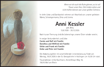 Traueranzeige von Anni Kessler von Schwarzwälder Bote