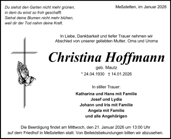 Traueranzeige von Christina Hoffmann von Schwarzwälder Bote