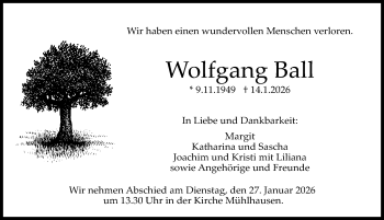 Traueranzeige von Wolfgang Ball von Schwarzwälder Bote