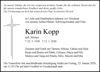 Traueranzeige von Karin Kopp von Schwarzwälder Bote