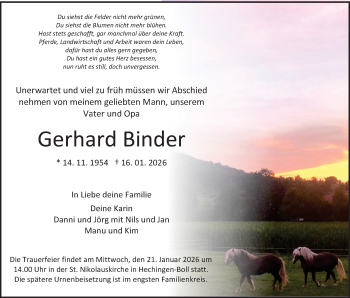 Traueranzeige von Gerhard Binder von Schwarzwälder Bote