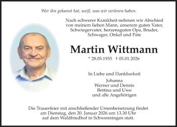 Traueranzeige von Martin Wittmann von Schwarzwälder Bote