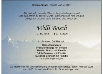 Traueranzeige von Willi Bosch von Schwarzwälder Bote