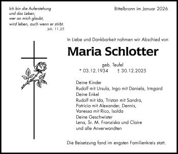 Traueranzeige von Maria Schlotter von Schwarzwälder Bote