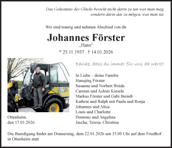 Traueranzeige von Johannes Förster von Schwarzwälder Bote