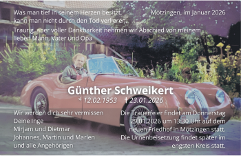 Traueranzeige von Günther Schweikert von Schwarzwälder Bote