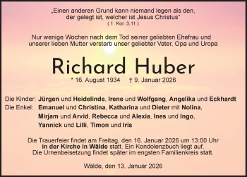 Traueranzeige von Richard Huber von Schwarzwälder Bote