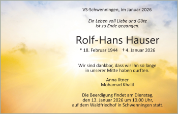 Traueranzeige von Rolf-Hans Hauser von Schwarzwälder Bote