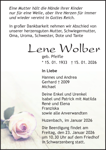 Traueranzeige von Lene Wolber von Schwarzwälder Bote
