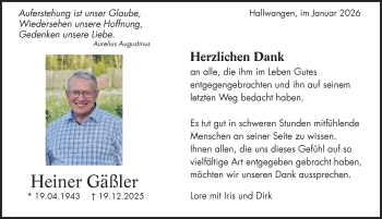 Traueranzeige von Heiner Gäßler von Schwarzwälder Bote