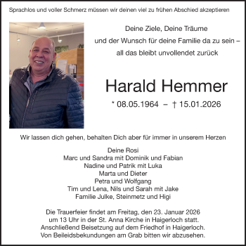 Traueranzeige von Harald Hemmer von Schwarzwälder Bote