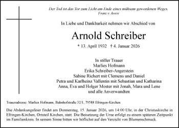 Traueranzeige von Arnold Schreiber von Schwarzwälder Bote