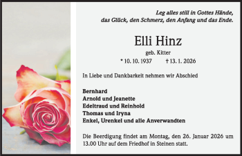 Traueranzeige von Elli Hinz von Schwarzwälder Bote