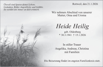 Traueranzeige von Heide Heilig von Schwarzwälder Bote